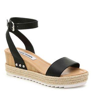 NEW Steve Madden Jaide Espadrille Black Ankle Strap Wedge Sandals 8.5